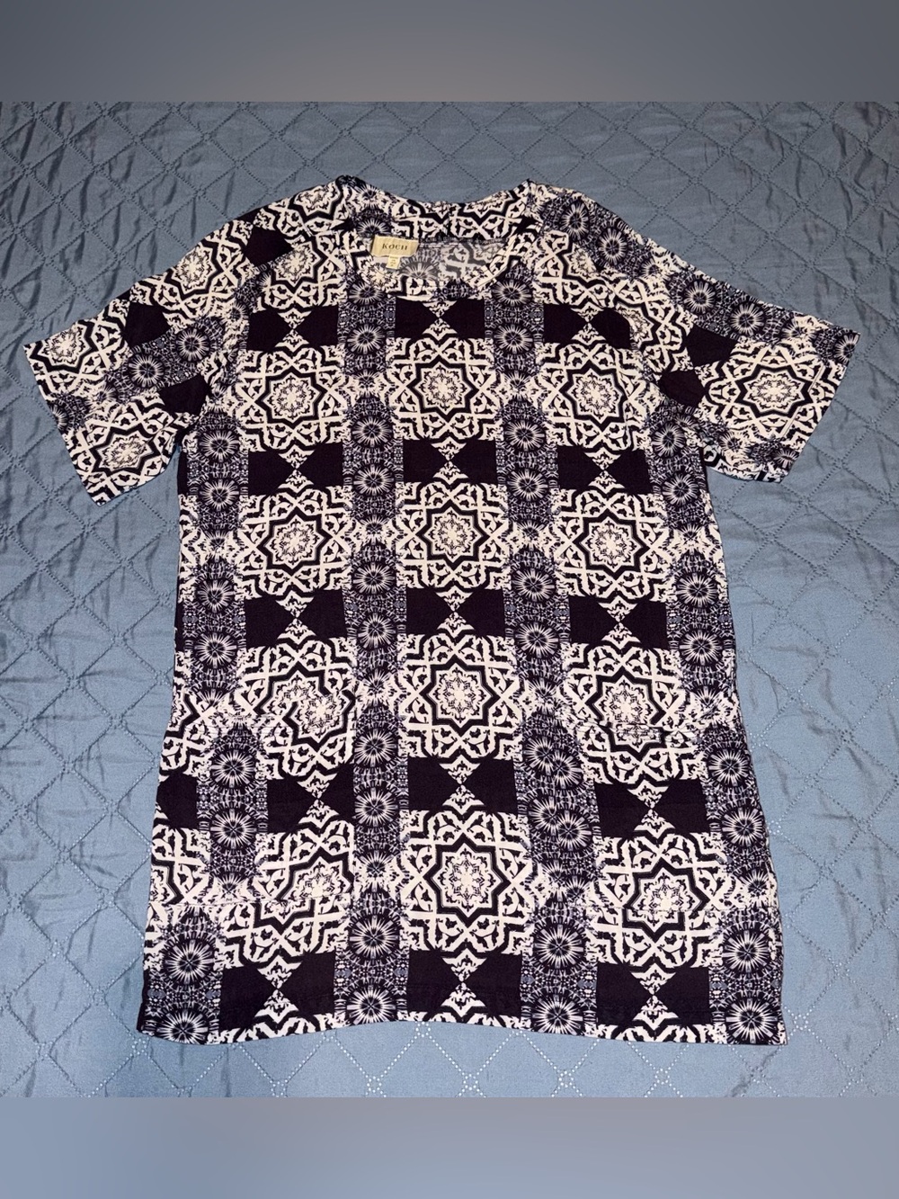 Koch Tunic/Dress Blue and White Geometric Print Size-S